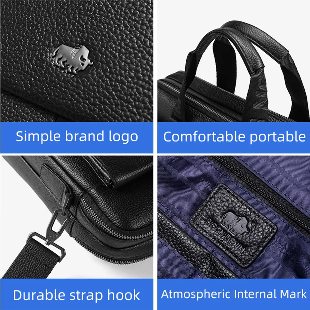 Bison Denim 2020 NEW Briefase business men's bag Genuine Leather Men Bag Business Casual Shoulder Bag 14 inch laptop Handbag