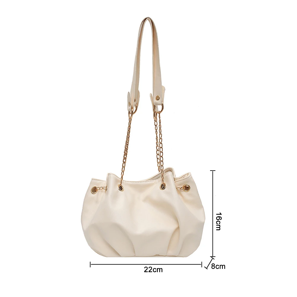 

Simple Women Chain Shoulder Handbag PU Pleated Bucket Small Travel Crossbody Bag Popular Simple Female Daily Bag