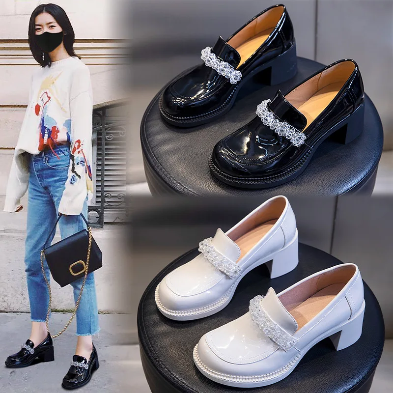 

SOVIMIVOS Pumps Women Dress Shoes Cow Leather Square Toe Thick Heel Slip On Elegant Office Ladies Work Shoes Handmade