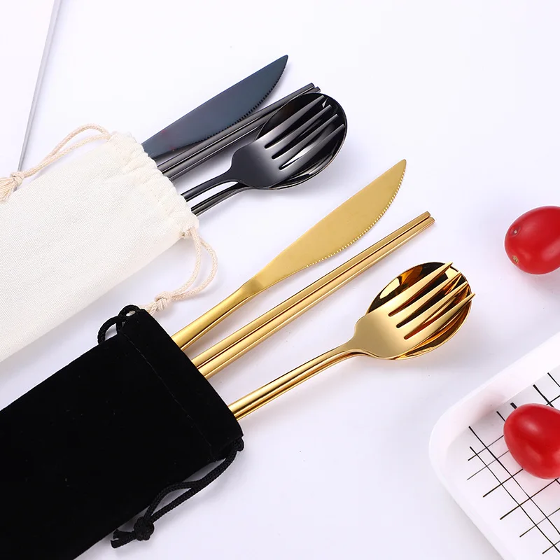 Набор столовых приборов портативный дорожный из нержавеющей стали 304 24