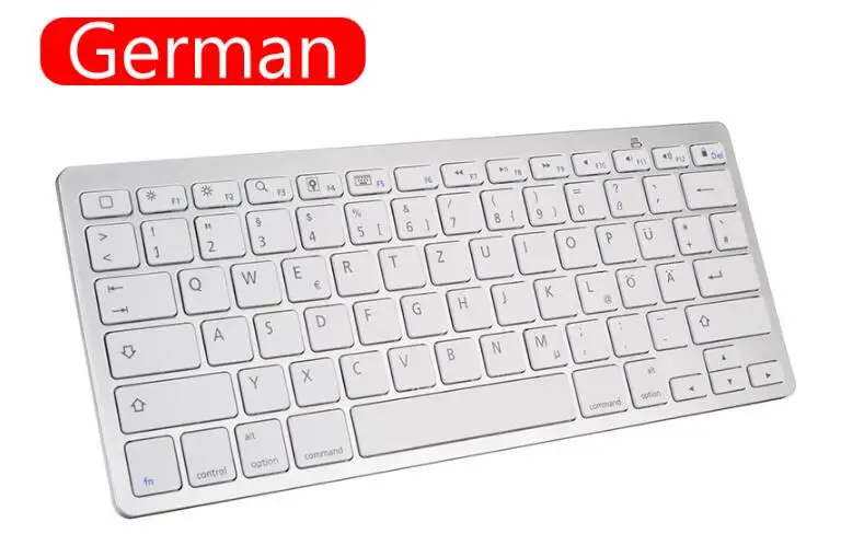 German Silver Bluetooth Keyborads тонкий беспроводной Русский Испанский корейский французский арабский для IPAD2345 Mac ios Android windows для телефона планшета ноутбука - Цвет: German Silver