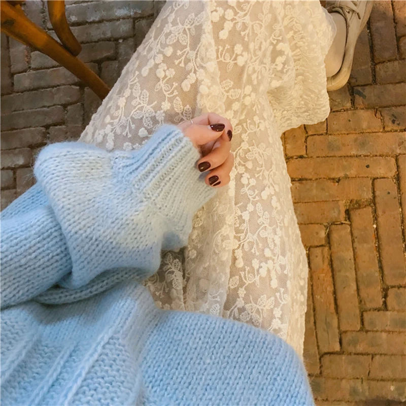 Женский свободный свитер с рукавами-фонариками спереди и сзади бантом женская