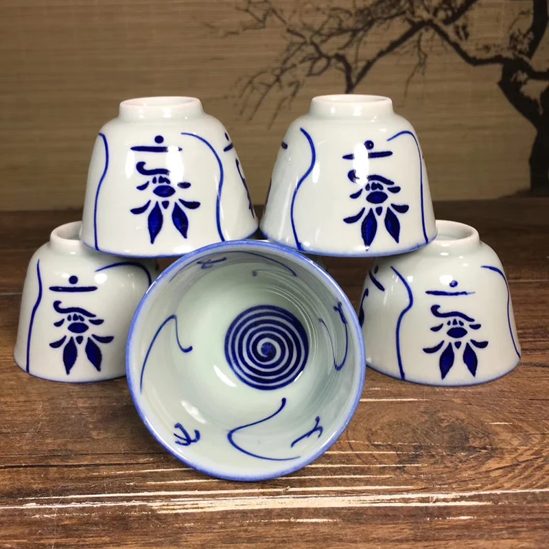 

80's blue and white porcelain ganoderma lucidum teacup old objects NO.YZ154