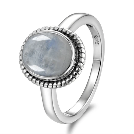 Moonstone GUYINKU, винтажные кольца с натуральным радужным лунным камнем, 925 пробы, серебряное кольцо с драгоценным камнем для помолвки, юбилея для женщин, хорошее ювелирное изделие - Цвет камня: Moonstone