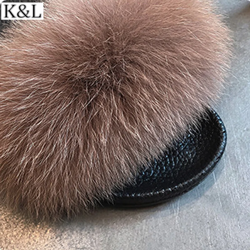 Шлепанцы женские с мехом енота сланцы из натурального меха лисы меховые сандалии