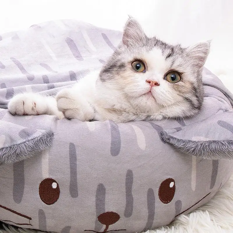 

2020 зимняя теплая кровать для домашних животных, милое гнездо для кошек с одеялом, диван для котят, мягкая кровать для домашних животных, моющ...