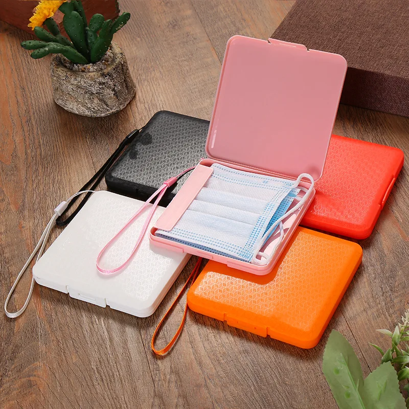 

Cartoon Square Mask Storage Boxes With Handle Rope Portable Masks Dustproof Cases Waterproof Plastic Mask Holder Bag Organizers