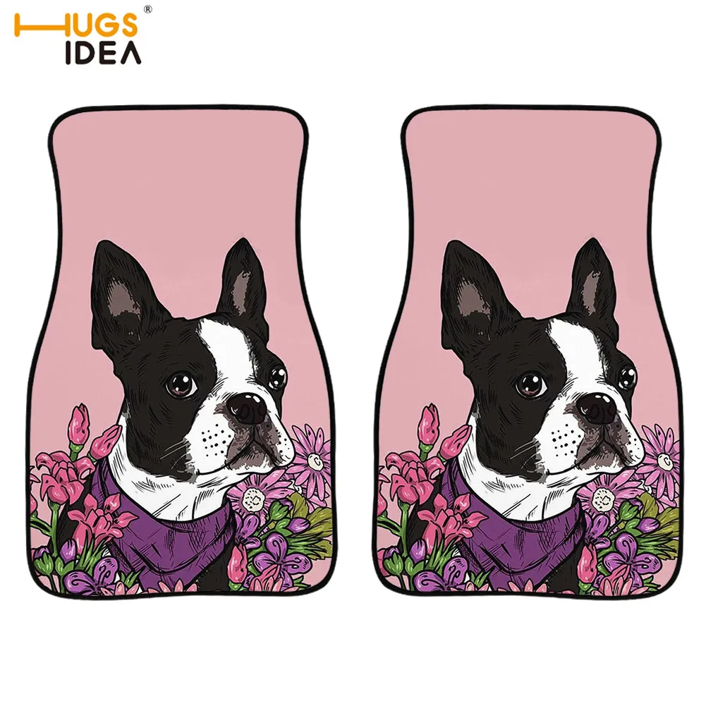 2 шт. Бостон терьер принт автомобильные коврики мультфильм животных цветочный