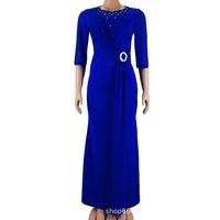 office lady long european and american round collar three quarter sleeve long fashionable dress
