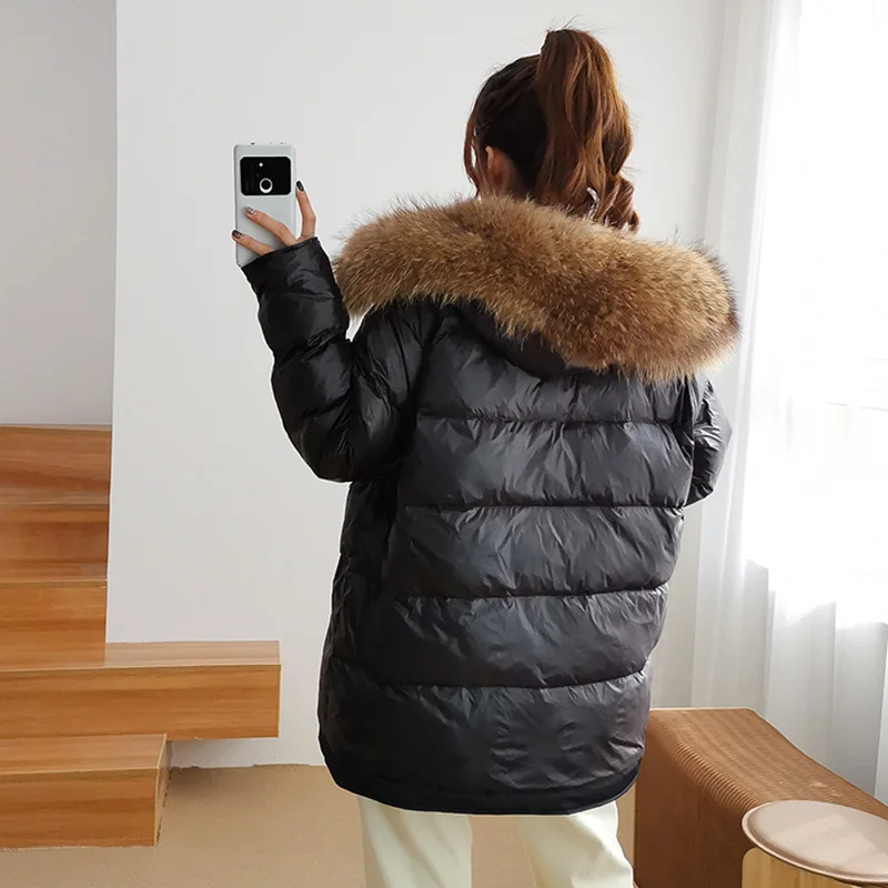 Janveny двухсторонняя пуховая куртка для женщин Длинная парка зимнее пальто на