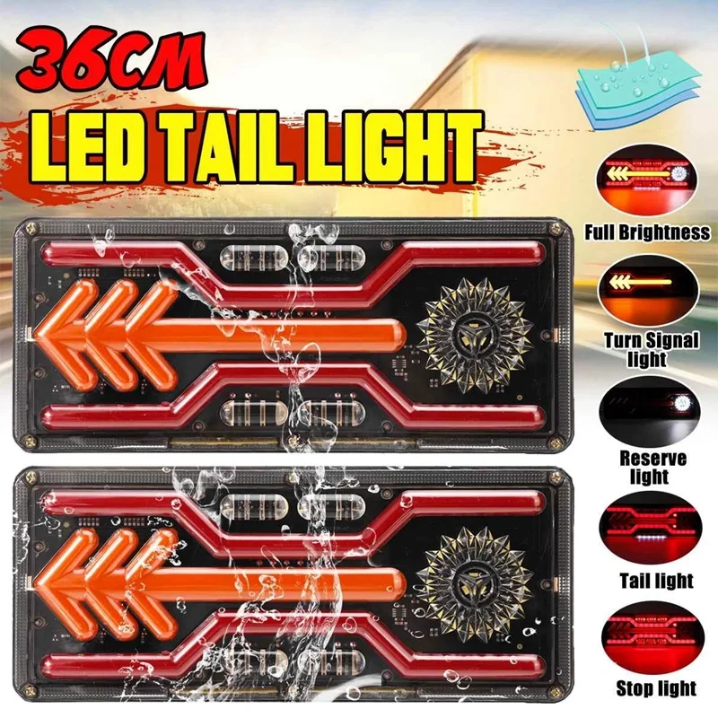 

2Pcs 24V Dynamic LED Car Truck Tail Light Turn Signal Rear Brake Light Reverse Signal Lamp Tractor Trailer Lorry Bus