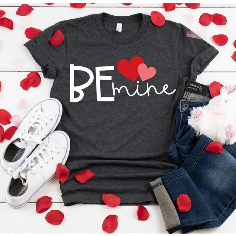 Женские футболки с графическим принтом Be Mine повседневные круглым вырезом и