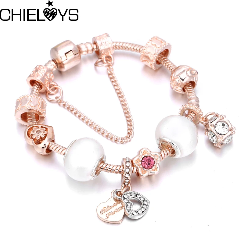 CHIELOYS,, весенний очаровательный браслет для женщин, розовые хрустальные бусины, Посеребренная Цепочка-змейка, брендовый браслет, ювелирное изделие, подарок