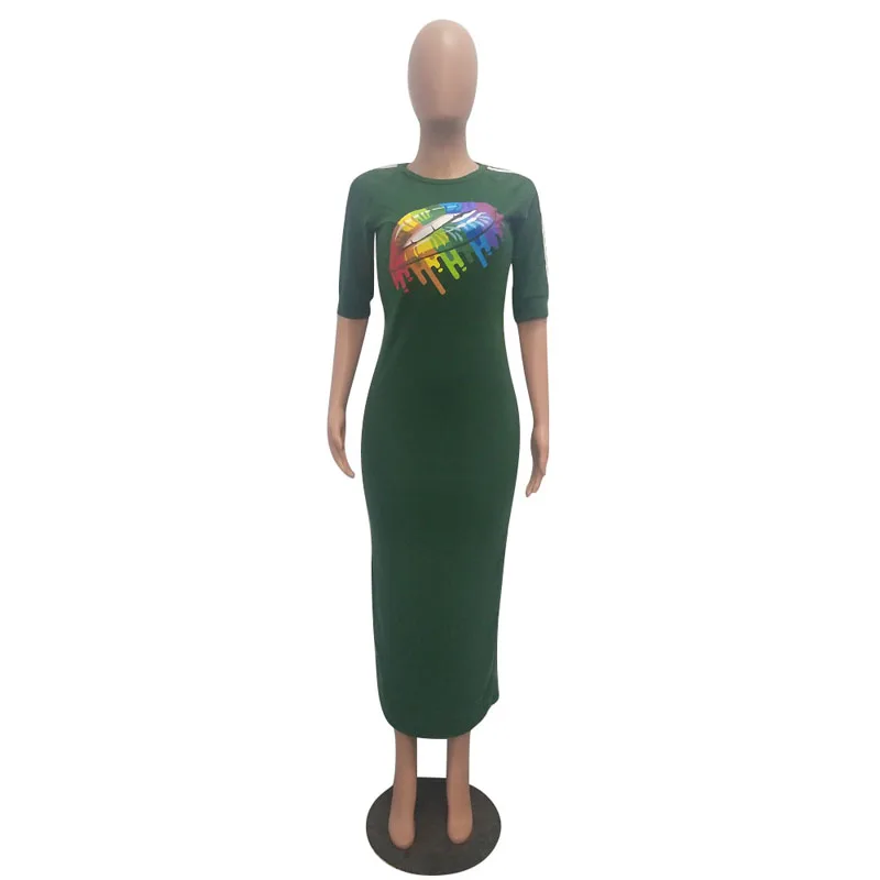 Повседневное Для женщин Bodycon платье летние модные разноцветные радужные губы офсетная печать обхват талии, обхват бедер, ужин платья для Для женщин vestidos mujer