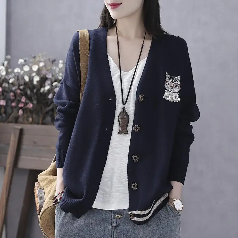 

Spring and Autumn New Women's cardigan sweater small coat women's long sleeve large size loose casual