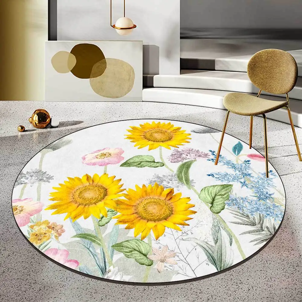 

Modern new Chinese pastoral sunflower white living room bedroom hanging basket chair round floor mat carpet customization