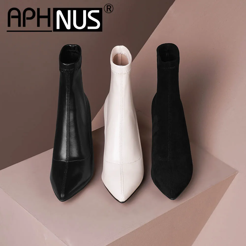 

APHNUS Womens Boots Short Ankle Booties Mid High Heels Pumps Woman 2020 Shoes For Women New Boot
