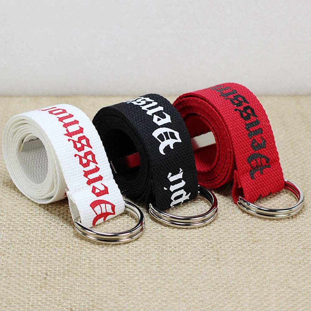 

130cm Neutral Nylon Belt Printing D Ring Double Buckle Student Belt Waistband