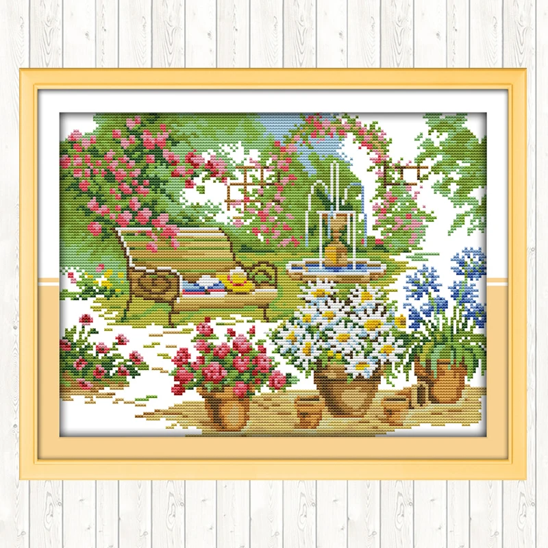 

The Beautiful Garden Handmade Cross Stitch Kits 14CT 11CT Counted Stamped DMC Cotton Thread Printed Canvas DIY Needlework Crafts