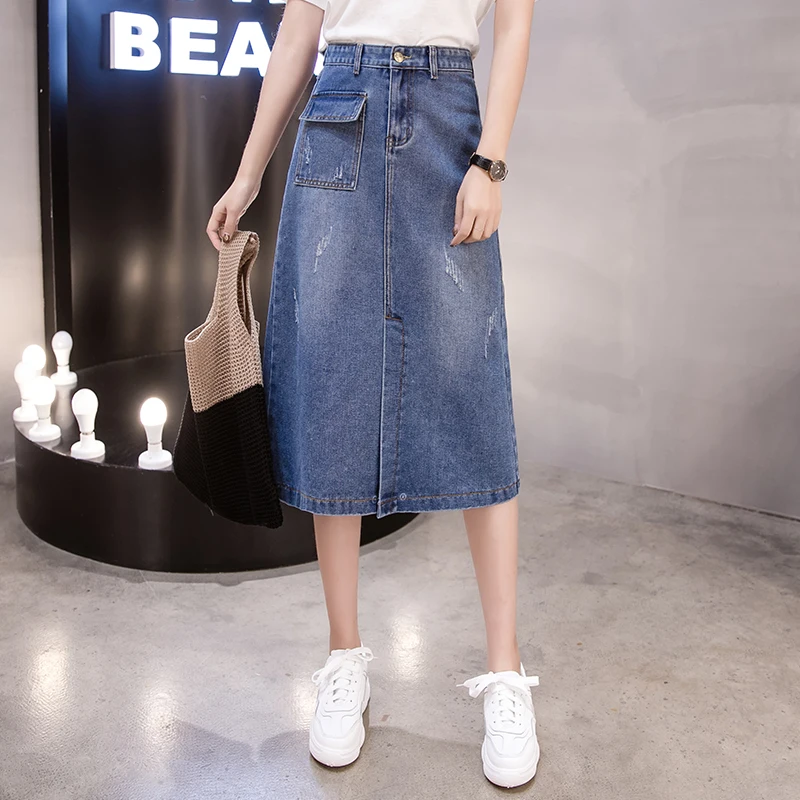 

Женская джинсовая юбка с высокой талией, винтажная модная облегающая Повседневная брендовая юбка до щиколотки, летняя женская юбка для дев...