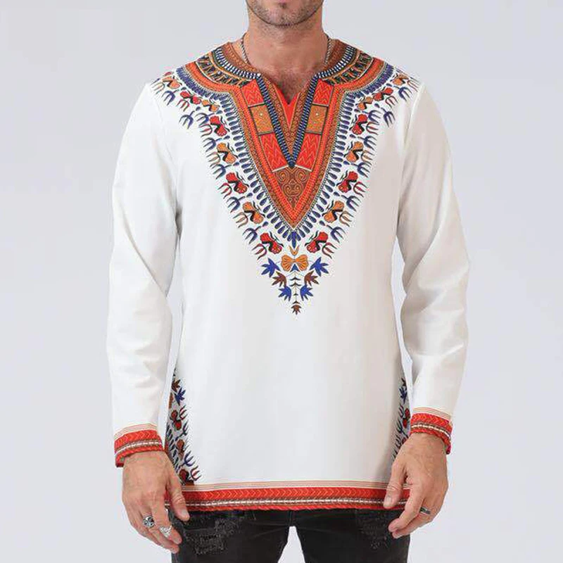 Новая модная одежда Odeneho, мужской белый полированный хлопковый топ с Дашики. Африканская одежда мужская Необычная футболка длинные футболк... от AliExpress WW