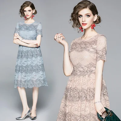 

COIGARSAM Lace Women dress New Dresses Blue White Pink 8902