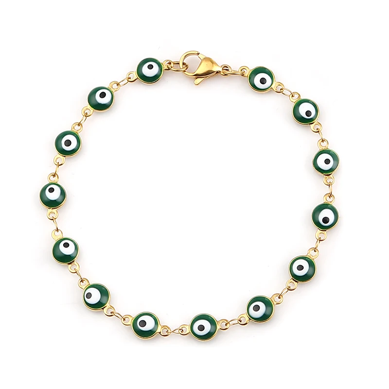 

1 PC Hot 304 Stainless Steel Bracelets For Women Men Jewelry Gold Color Link Chain Colorful Evil Eye Enamel Bacelet 19.2cm Long