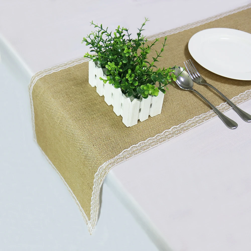 1pcs Linen Lace Table Runner Pastoral Style for Home Hotel Birthday Holiday Family Wedding Party Decoration Christmas Decor |