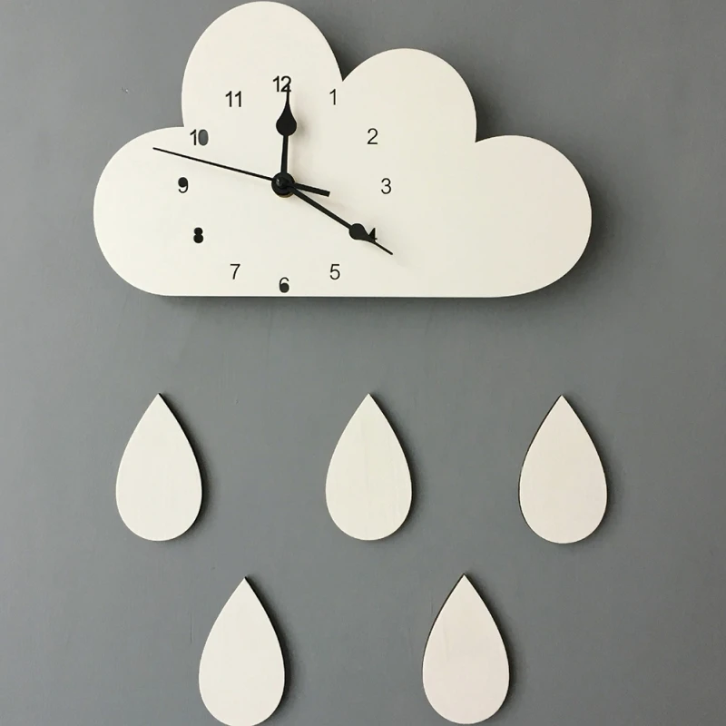 

White Nordic Wooden Cloud Raindrop Shaped Wall Clock Kids Room Decor Baby Gender Neutral Wall Clock Nursery for Baby Gift