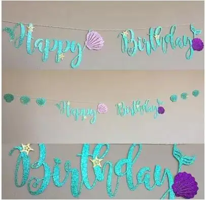 1 комплект Русалка баннер с блестками картон синяя гирлянда из букв днем рождения