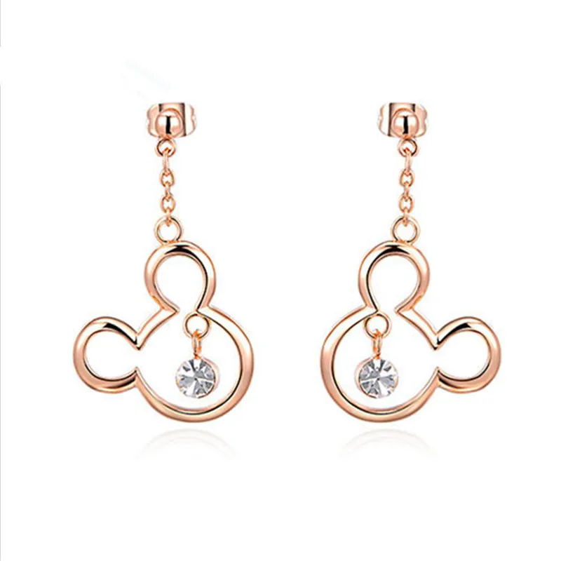 

brincos pequenos pendientes orecchini Nuovo Gioelleria raffinata e alla moda aretes In Oro Rosa di colore Mickey Orecchini di Go