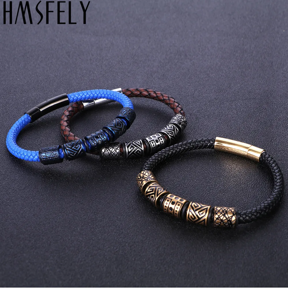 HMSFELY мужской роскошный кожаный титановый браслет из нержавеющей стали синие