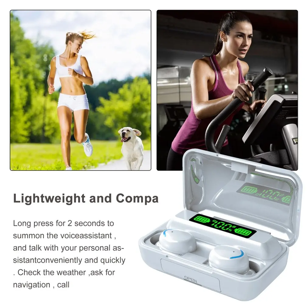 

F9-5d Wireless Headset Battery Display Green Light Hi-Fi Stereo Sound Quality Dual Ear Calling Headset