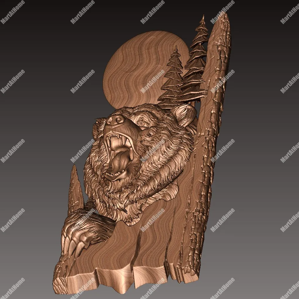 Высокая точность 3D модель STL файл круглая резьба Рисунок Медведь в дереве