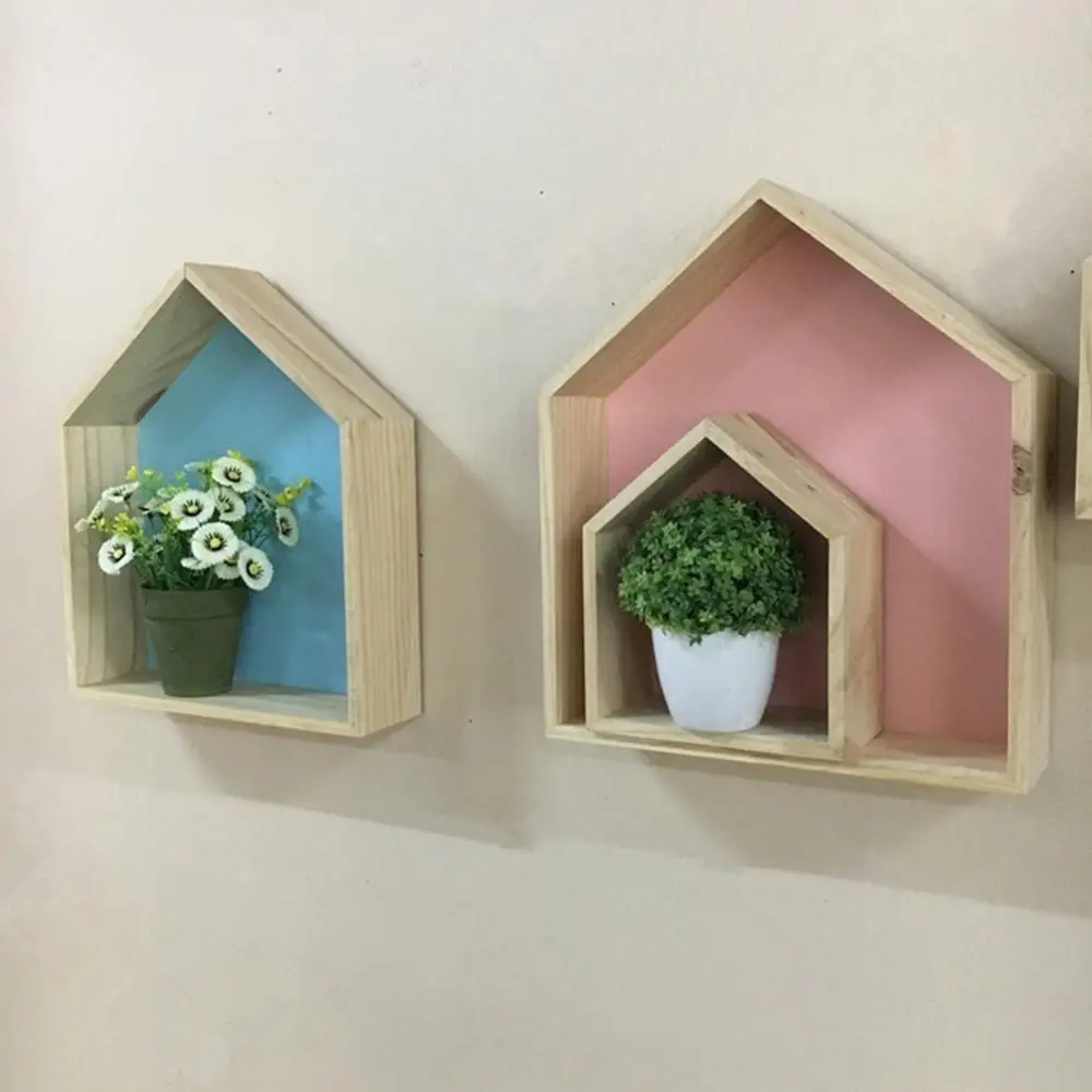 

70% Dropshipping!!2Pcs Wooden Small House Pattern Wall Hanging Shelf Storage Home Decor Gift Hanging Decor