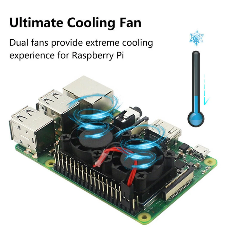 

Aluminum With Heat Sink Ultimate Cooling Cooler Silent Dual Fan Lightweight Durable Accessories Internal For Raspberry Pi 3B 4B