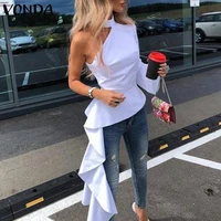 vonda asymmetrical tunic women one shoulder blouse 2021 summer party long shirts office holiday tops casual blusa