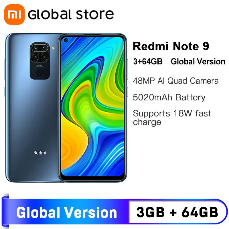 Глобальная версия смартфона Xiaomi Redmi Note 9 3 гб 64 восьмиядерный процессор MTK Helio G85 48