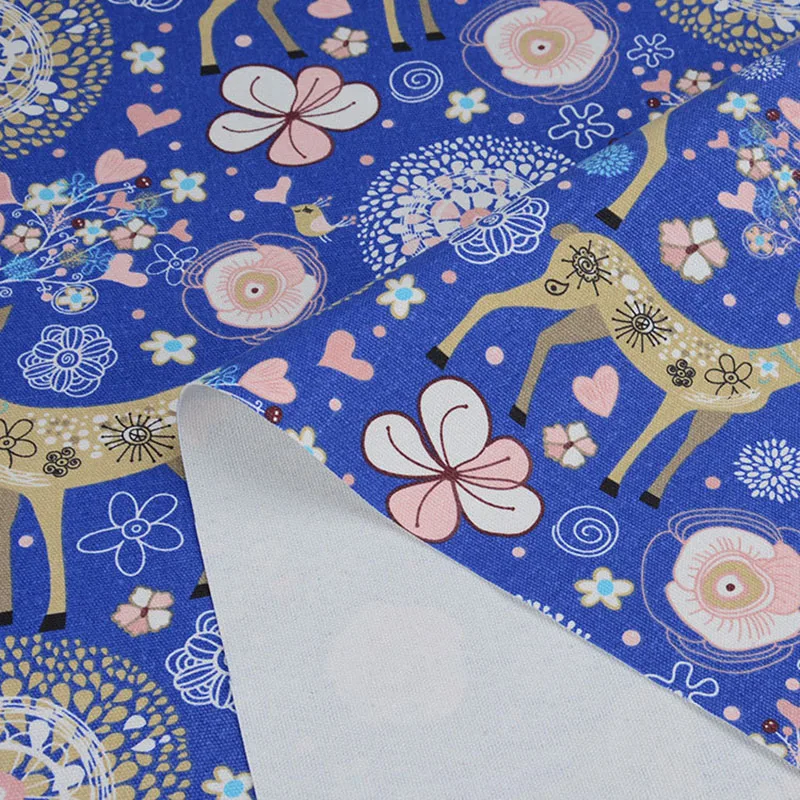 Хорошая плотная парусиновая ткань с рисунком синего оленя хлопковая стеганая