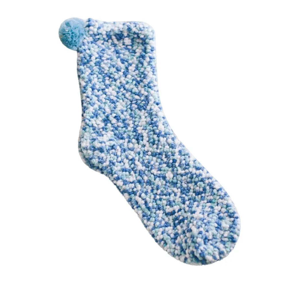 Blue Модные женские хлопковые носки; креативные зимние мягкие теплые носки; удобные разноцветные мягкие плюшевые носки с помпонами; милые эластичные носки; meias - Цвет: Blue
