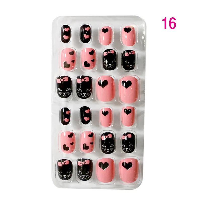 

24PCS False Nail Tips Press On Children Cartoon Full Cover Kid Self-Adhesive Fake Nail Art for Girls Manicure Tips Nail Decor