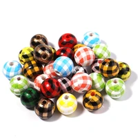 20pcs 16mm mix color lattice wood beads diy loose spacer round grid wooden bead for jewelry making bracelet necklace charm