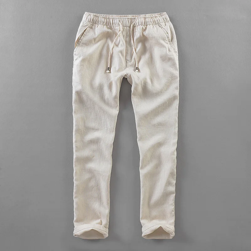 

Summer Autumn White Pants Men Linen Brand Trousers Men Flax Long Elastic Loose Pants Mens 30-40 Size 5 Colors Pantalon Hombre