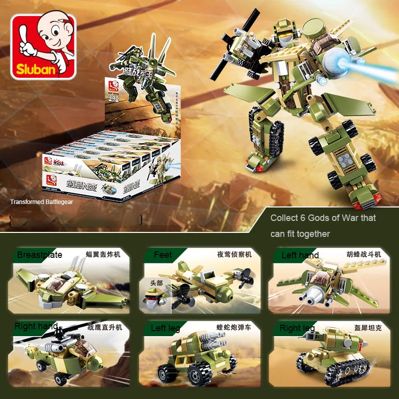 

384PCS SLuban DIY 6in1 Mech Chariot Battlegear Mash Up car Building Block Educational Assembled Toys For Kids Children's Gift