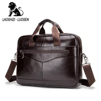 fashion genuine leather mens briefcase vintage cow leather business computer bag messenger bags man shoulder bag postman male