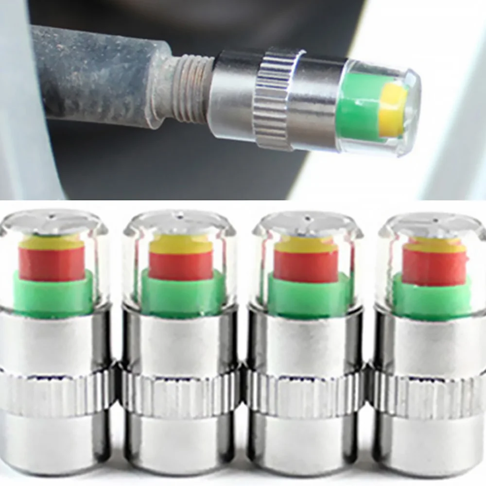 

4Pcs Vehicle Tire Pressure Warning Cap Automobile Tire Cap Monitoring Cap Sensor Indicator (Copper Core)
