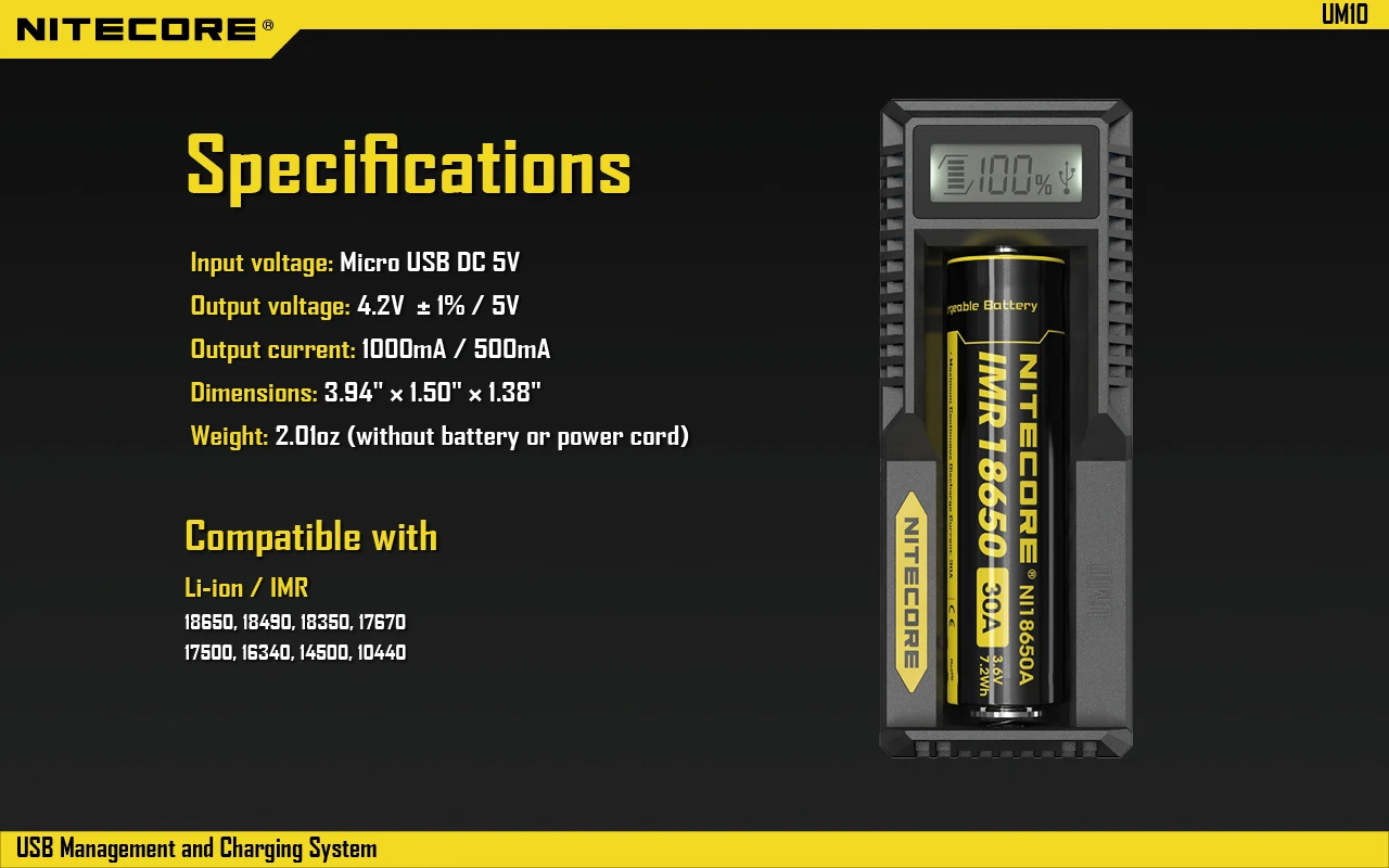 Nitecore UM2 UM4 ЖК-дисплей QC2.0 USB зарядное устройство UM10 UM20 18650 18350 16340 14500 анти короткая схема литий-ионная батарея зарядное устройство s
