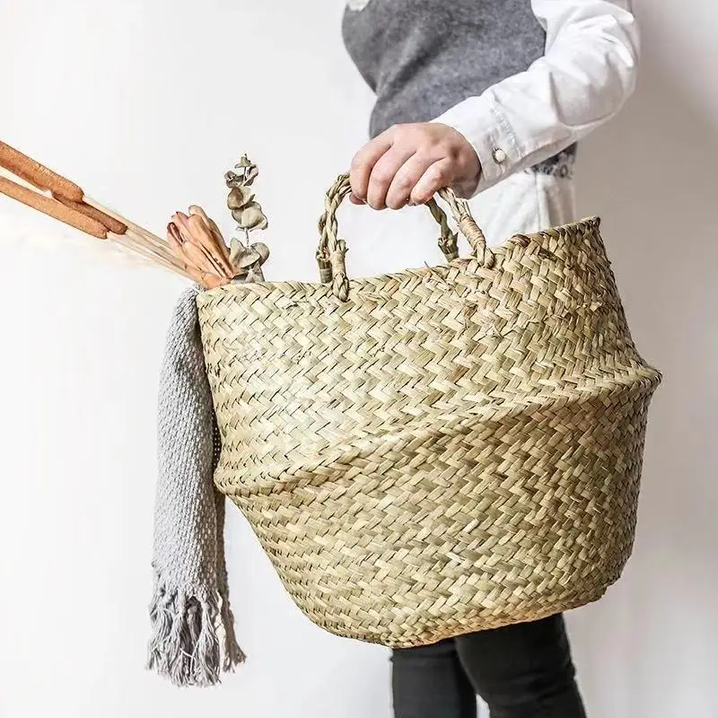 

Nordic Seaweed Wicker Basket Portable Rattan Basket Simulation Plant Pot Pot Dirty Laundry Basket Storage Basket