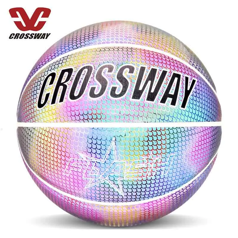 Holographic Luminous Basketball Ball Wear-Resistant Reflective Basket Ball Glowing PU 7# Basquet Baskebal With Bag Pin