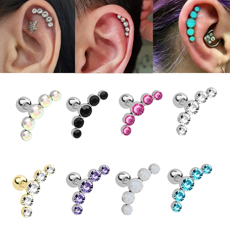 

1PC Crystal Stud Earrings Cartilage Helix Earring Set Tragus Zircon Stainless Steel Earing Piercing for Women Body Jewelry 16G
